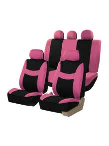 9pcs Universal Car Seat Cover Set Including 2 Front Seat Covers, 1 Backrest Cover, 1 Rear Seat Cushion And 5 Headrest Covers, Multicolor Optional - Pink - View 1