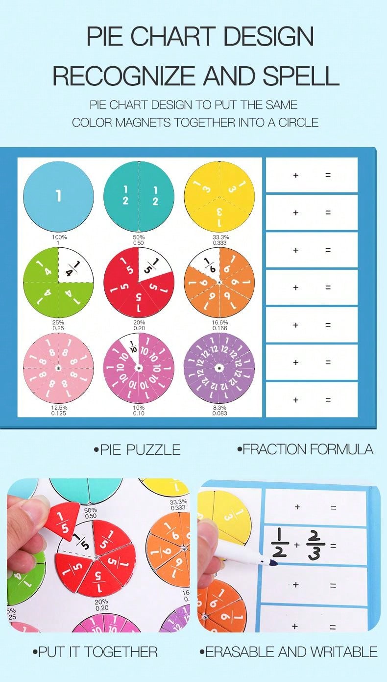 3In1 Children Fraction Workbook, Demonstrator And Calculator With