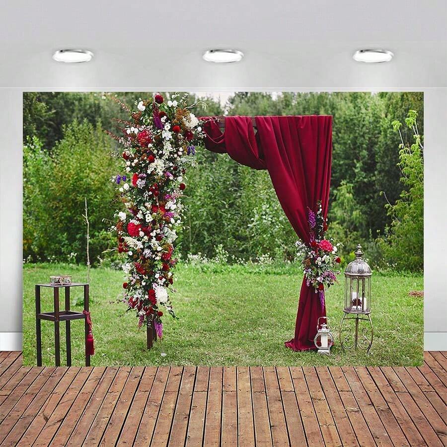 Wedding Scene Bridal Shower Backdrop For Photography Forest Green Grass ...