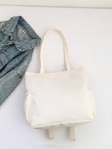 Túi đeo vai và đeo chéo thời trang với thiết kế khối màu dành cho nữ Túi đi học và đi thực hành có sức chứa lớn (Khóa kéo; Có lớp lót; Thích hợp để mua sắm và siêu thị; Đủ lớn để đựng điện thoại, ví, mỹ phẩm và các vật dụng thiết yếu cho phụ nữ; Tuyệt vời cho phụ nữ trẻ và trung niên), Túi tote cho học sinh, Nhiều ngăn, Hoàn hảo cho bãi biển, trường học, công việc và sử dụng hàng ngày - trắng - Xem 5