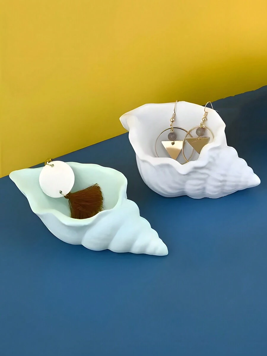 DIY贝壳形硅胶模具，可用于制作首饰收纳罐、水水泥石石膏树脂浇铸模具、烛台、多肉植物花盆、混凝土粘土模具、家居装饰 - 白色矽膠模具 - 查看 1