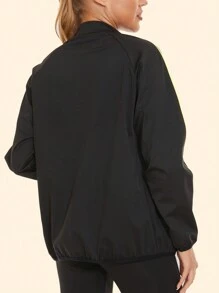 1pc Women's Zipper Pocketed Athletic Sweat Jacket With Reflective Silver Coating, Suit For Running, Workout, Body Sculpting - Black - View 7