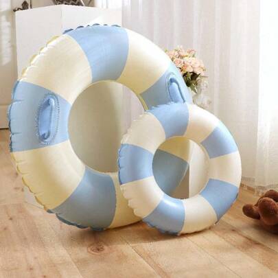 1pc Inflatable Striped Blue Pvc Floating Swimming Ring For Pool & Beach