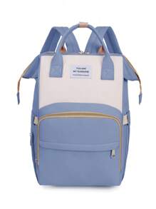 1入組小號牛津升級布料尿布袋,帶奶瓶裝飾,大容量＆拉鍊,適用於日常使用 - 彩色 - 查看 2