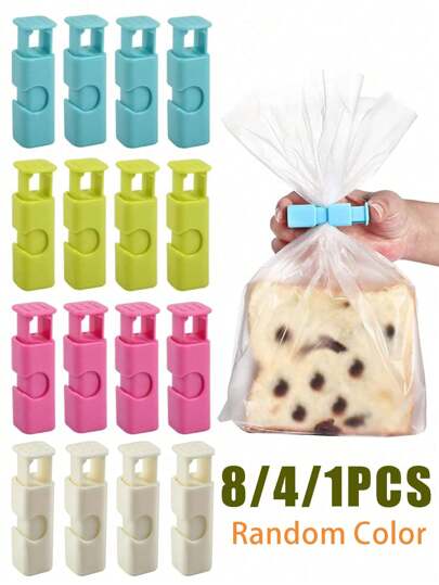 8/4/1pc Food Sealing Bag Clip Reusable Fresh Food Storage Tools Plastic Sealer Clamp Snack Bread Seal Bag Home Kitchen Storage Clips (Random Color)