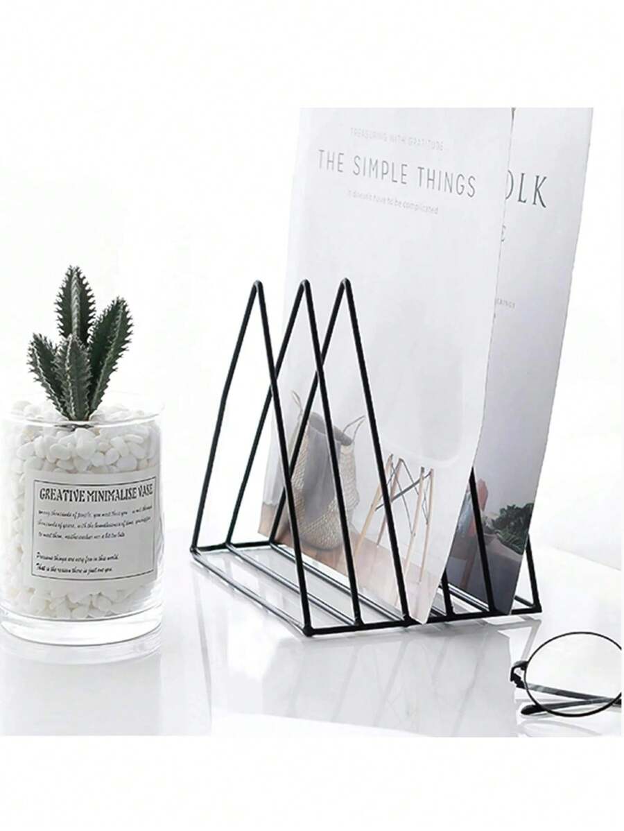 1pc File Storage Rack, Triangle File Folder & Magazine Holder, Black Magazine Rack, Simple & Multifunctional File Bag Holder, Desktop File Classification Organizer, Suitable For Office & School Document Storage - Black - View 1