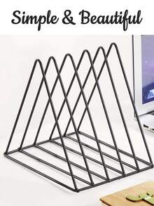 1pc File Storage Rack, Triangle File Folder & Magazine Holder, Black Magazine Rack, Simple & Multifunctional File Bag Holder, Desktop File Classification Organizer, Suitable For Office & School Document Storage - Black - View 3