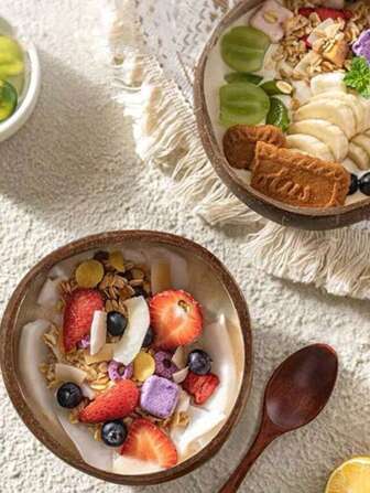 1 个椰壳碗，复古圆形碗，冰沙甜点碗，适合餐厅、厨房、圣诞礼物