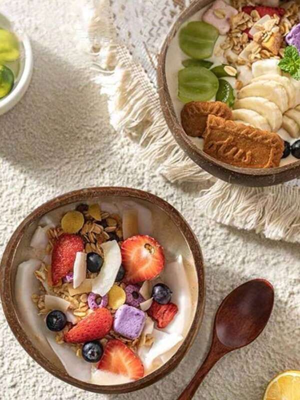1 Coconut Shell Bowl, Vintage Round Bowl, Smoothie Dessert Bowl Suitable For Dining ,Kitchen,Christmas Gift