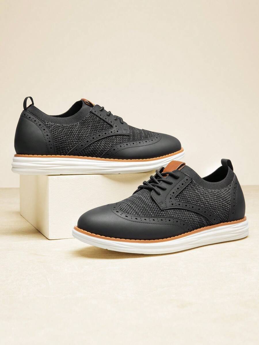 Men's Mesh Lace-Up Oxfords Sneakers Casual Dress Lightweight Walking Shoes 2.0 EVA Midsole MD Outsole - 黑色 - 查看 1
