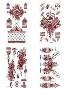 4 件逼真的手指和手腕指甲花纹身贴纸，带有花卉、叶子、莲花图案 - 红棕色，临时半永久防水纹身 - 棕色 - 查看 2