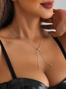 VceTd 1pc Simple Style Stainless Steel Necklace With Adjustable Chain Length For Daily Wear Or Gift Giving - Style1-jX036 - View 2