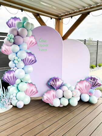 10pcs Shell Shaped Aluminum Film Balloons Set, Including Purple And Pink Shell Balloons, Suitable For Ocean Themed Parties, Hawaii Beach Girl's Birthday Decoration