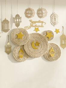 Coș de perete țesut de 5 buc, decorațiuni pentru agățat ornament, decor pentru coș de perete agățat din ratan, coșuri decorative în stil boho, decor acasă, lucrat manual, rotund, țesut, decor pentru coș de perete suspendat - Aur - Vizualizare 10