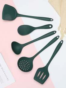 1 Pieza Juego De Utensilios De Cocina De Silicona De Tamaño Grande, Que Incluye Espátula, Cuchara Para Arroz, Cazuela, Colador Y Pala Para Freír En Color Verde - espátula para freír - Ver 3