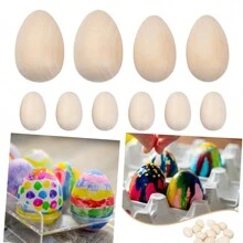 10入組復活節木質彩蛋設計,diy蛋裝飾手工藝品,派對裝飾仿真蛋,兒童木製玩具 - 卡其色 - 查看 1