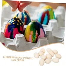 10入組復活節木質彩蛋設計,diy蛋裝飾手工藝品,派對裝飾仿真蛋,兒童木製玩具 - 卡其色 - 查看 9