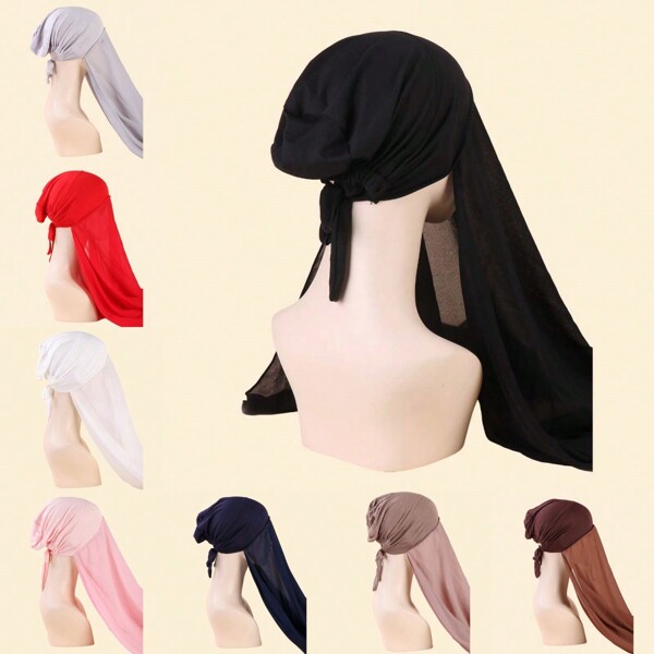 1pc Chiffon Instant Sport Hijab With Tie Back Undercap Solid Color Soft Comfortable Head Wrap For Women Girls