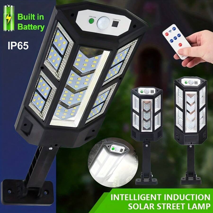 1個太陽能led感應壁燈,6500k超亮庭院燈,附帶遙控和運動感應器,ip65防水,3種照明模式,適用於花園、小徑、停車場等戶外地方