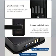 Manija de puerta con cerradura electrónica automática inteligente con huella dactilar y llave digital - Negro - Ver 7