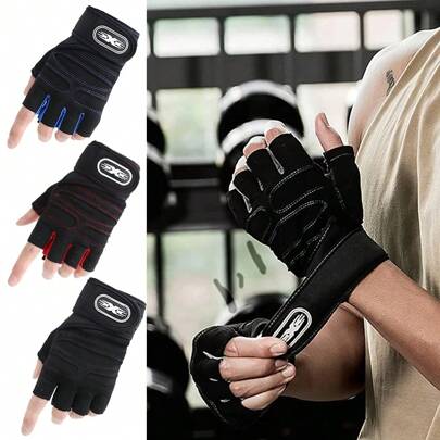 1pair Dumbbells Gym Weightlifting Gloves Half Finger Fitness Bodybuilding Workout Palm Protect For Women Men Sport Training Fingerless Gym Accessories, Sport, Gym, Home Exercise, Women's Gym Gloves, Boxing Gloves, Gym Gloves, Gym Gloves, Men's Gym Gloves