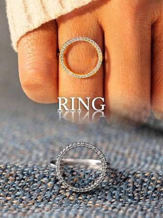 1pc Fully Paved Diamond Round Ring, Women's Jewelry, S925 Sterling Silver, Delicate Double Layer Ring, Exquisite Jewelry, Daily Decorative Gift For Her