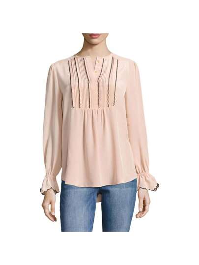 Rachel Zoe Regina Semi Sheer Long Sleeve Silk Shirt Blouse In