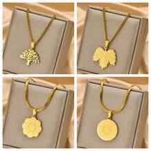 1pc Gold Plated Stainless Steel Thick Chain Maple Leaf, Geometric Design, Punk Style, Streetwear, Daily Wear, Festival Accessory For Men - Yellow Gold - View 1