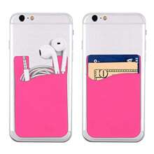 手機矽膠卡套 銀行卡公交卡ID卡貼紙 手機背後矽膠卡套 貼紙卡片包裝 - 玫紅色 - 查看 1