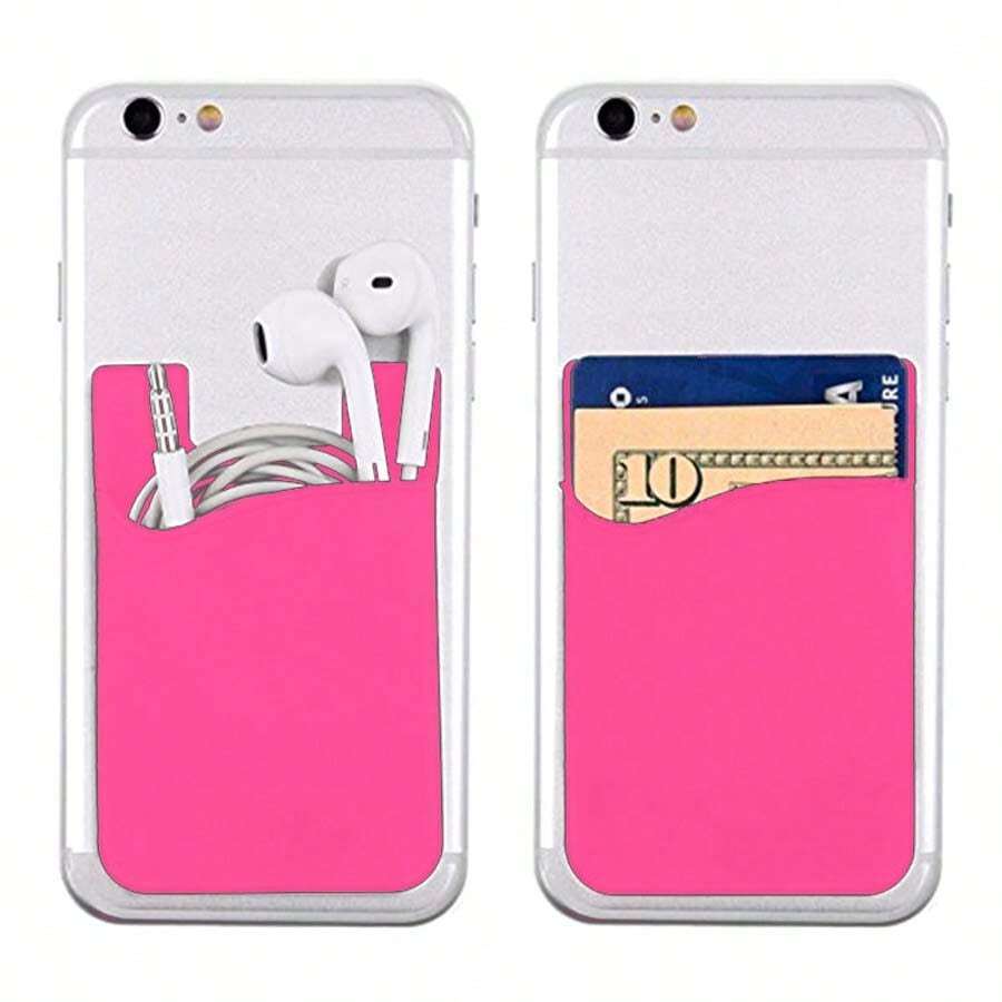 手機矽膠卡套 銀行卡公交卡ID卡貼紙 手機背後矽膠卡套 貼紙卡片包裝 - 玫紅色 - 查看 1