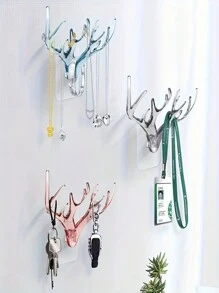 1pc Deer Horn Shaped Adhesive Key Rack, Decorative Storage Shelf, Hat Hook, Living Room Entryway Key Hook