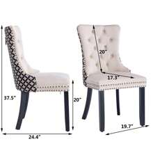 2/4/6 Piece Set Velvet Upholstered Dining Chairs, Wingback  Side Chairs Button Tufted With Solid Wood Legs For Kitchen,Dining Room. - Beige-Floral - View 10