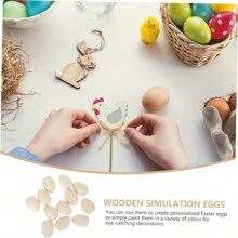 10入組復活節木質彩蛋設計,diy蛋裝飾手工藝品,派對裝飾仿真蛋,兒童木製玩具 - 卡其色 - 查看 6