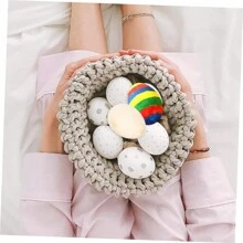 10入組復活節木質彩蛋設計,diy蛋裝飾手工藝品,派對裝飾仿真蛋,兒童木製玩具 - 卡其色 - 查看 4