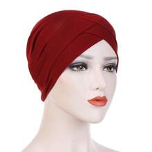 1pc Stretch Forehead Crossed Turban Hat Women Solid Color Hijab Hat Casual Elastic Head Wrap Lightweight Chemo Hat Headscarf Hats Bonnet Hair Bonnet Turban