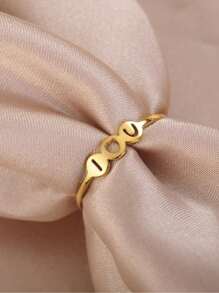 1件不锈钢简约空心实心心形戒指女士,时尚万能的珠宝配件,生日或节日礼物 - 愛心 - 查看 5