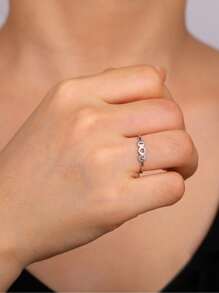 1件不锈钢简约空心实心心形戒指女士,时尚万能的珠宝配件,生日或节日礼物 - 愛心 - 查看 3