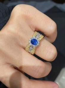 1 chiếc nhẫn đá quý ren sang trọng, nhẫn cocktail đính đá pha lê vàng hai tông màu họa tiết hoa thanh lịch, quà tặng thời trang cho bạn gái, thích hợp để đeo hàng ngày, nhiều màu sắc cho ngày lễ tình nhân - Nhẫn kim cương hai tông màu ren sang trọng - Xem 6