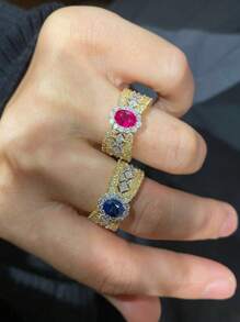 1 chiếc nhẫn đá quý ren sang trọng, nhẫn cocktail đính đá pha lê vàng hai tông màu họa tiết hoa thanh lịch, quà tặng thời trang cho bạn gái, thích hợp để đeo hàng ngày, nhiều màu sắc cho ngày lễ tình nhân - Nhẫn kim cương hai tông màu ren sang trọng - Xem 5