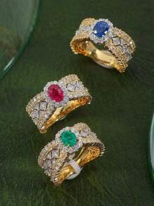 1 chiếc nhẫn đá quý ren sang trọng, nhẫn cocktail đính đá pha lê vàng hai tông màu họa tiết hoa thanh lịch, quà tặng thời trang cho bạn gái, thích hợp để đeo hàng ngày, nhiều màu sắc cho ngày lễ tình nhân - Nhẫn kim cương hai tông màu ren sang trọng - Xem 8