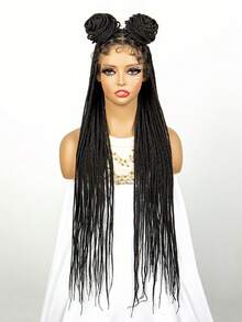 36 Inch Extra Long Lace Front Synthetic Hair Wig, Can Be Styled In Various Ways, Fashionable Braided Fiber Braid Head Cover, Black Color - Black - View 2