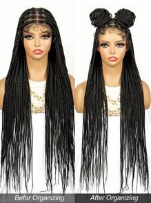 36 Inch Extra Long Lace Front Synthetic Hair Wig, Can Be Styled In Various Ways, Fashionable Braided Fiber Braid Head Cover, Black Color - Black - View 3