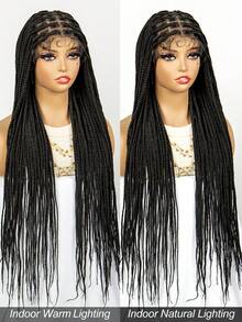 36 Inch Extra Long Lace Front Synthetic Hair Wig, Can Be Styled In Various Ways, Fashionable Braided Fiber Braid Head Cover, Black Color - Black - View 9