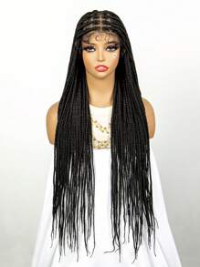 36 Inch Extra Long Lace Front Synthetic Hair Wig, Can Be Styled In Various Ways, Fashionable Braided Fiber Braid Head Cover, Black Color - Black - View 1