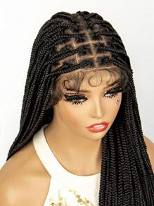 36 Inch Extra Long Lace Front Synthetic Hair Wig, Can Be Styled In Various Ways, Fashionable Braided Fiber Braid Head Cover, Black Color - Black - View 8