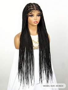 36 Inch Extra Long Lace Front Synthetic Hair Wig, Can Be Styled In Various Ways, Fashionable Braided Fiber Braid Head Cover, Black Color - Black - View 7