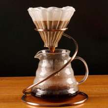 Convenient Pour Over Coffee Maker Set, Vintage Glass Coffee Dripper Pot With S-Shaped Stainless Steel Filter And Coffee Filter Paper Stand For Home, Office And Outdoor, Cold Brew Coffee - Bronze - View 1