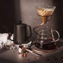 Convenient Pour Over Coffee Maker Set, Vintage Glass Coffee Dripper Pot With S-Shaped Stainless Steel Filter And Coffee Filter Paper Stand For Home, Office And Outdoor, Cold Brew Coffee - Bronze - View 7