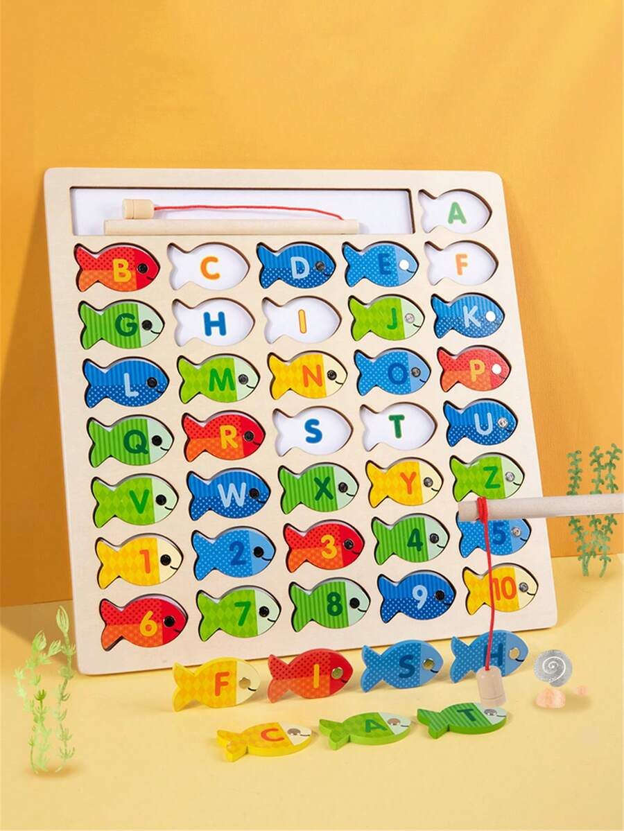 兒童字母磁力釣魚認識數字穿珠早教教具親子遊戲2-6歲男女孩