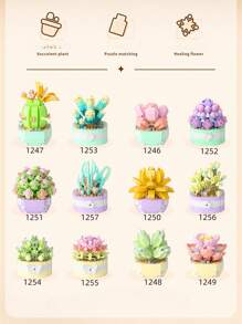1 件微型积木永恒植物盆栽拼图植物家居书桌装饰、圣诞礼物房间装饰 - 彩色 - 查看 9